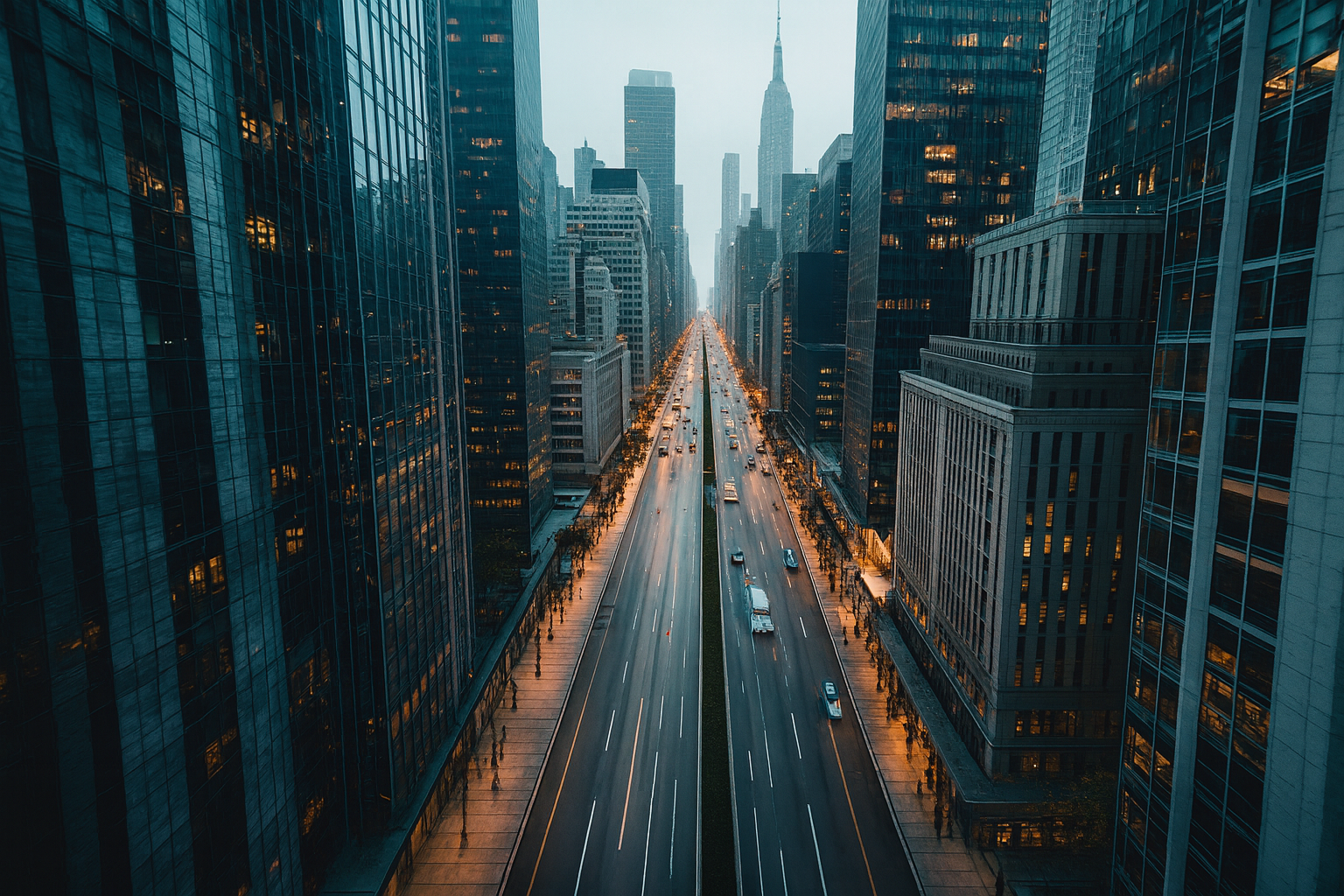 Modern city skyline background for real estate technology platform